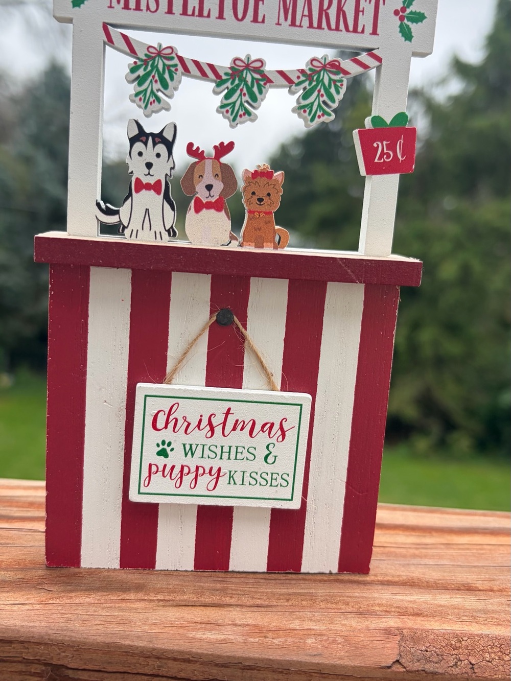 Festive Red & White Holiday Puppy Market Sign - Christmas Wishes & Puppy Kisses